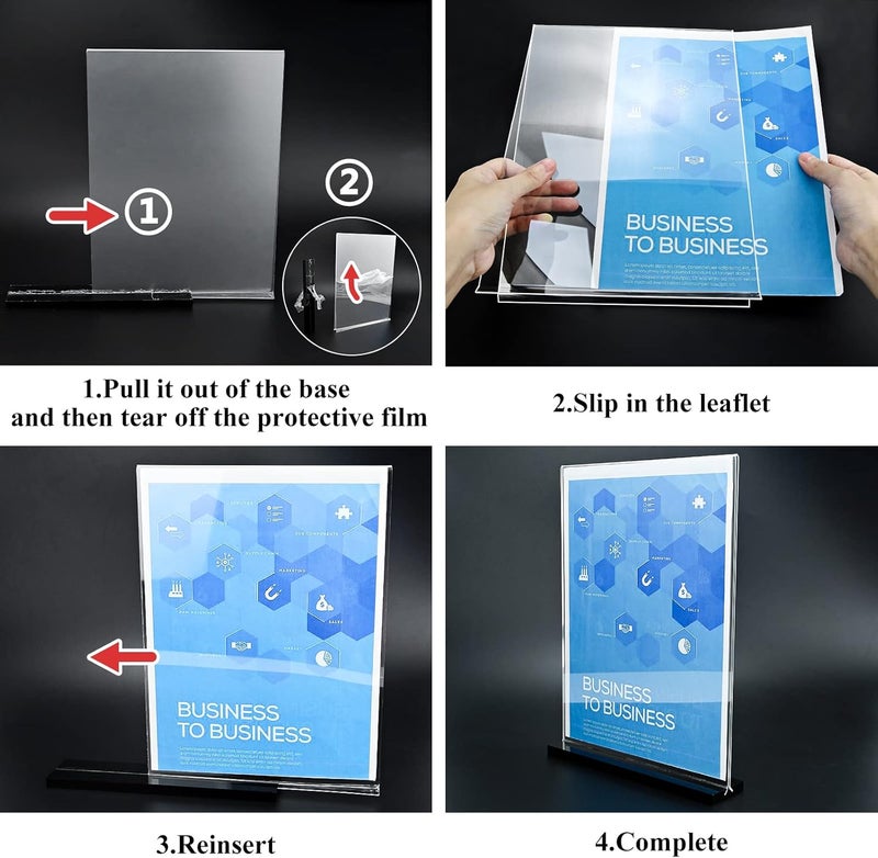 Arrobust Acrylic Sign Holder 8.5x11 Vertical,Clear Double-Sided Stand Plastic Picture Frames Paper Holder Menu Table Display Stand Flyer Document Holder TableTop Sign Holder for Home, Store Office,2Pack - Image 5